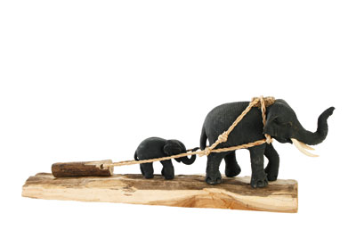 WAT - Elefanten - Zweiergruppe auf Holz